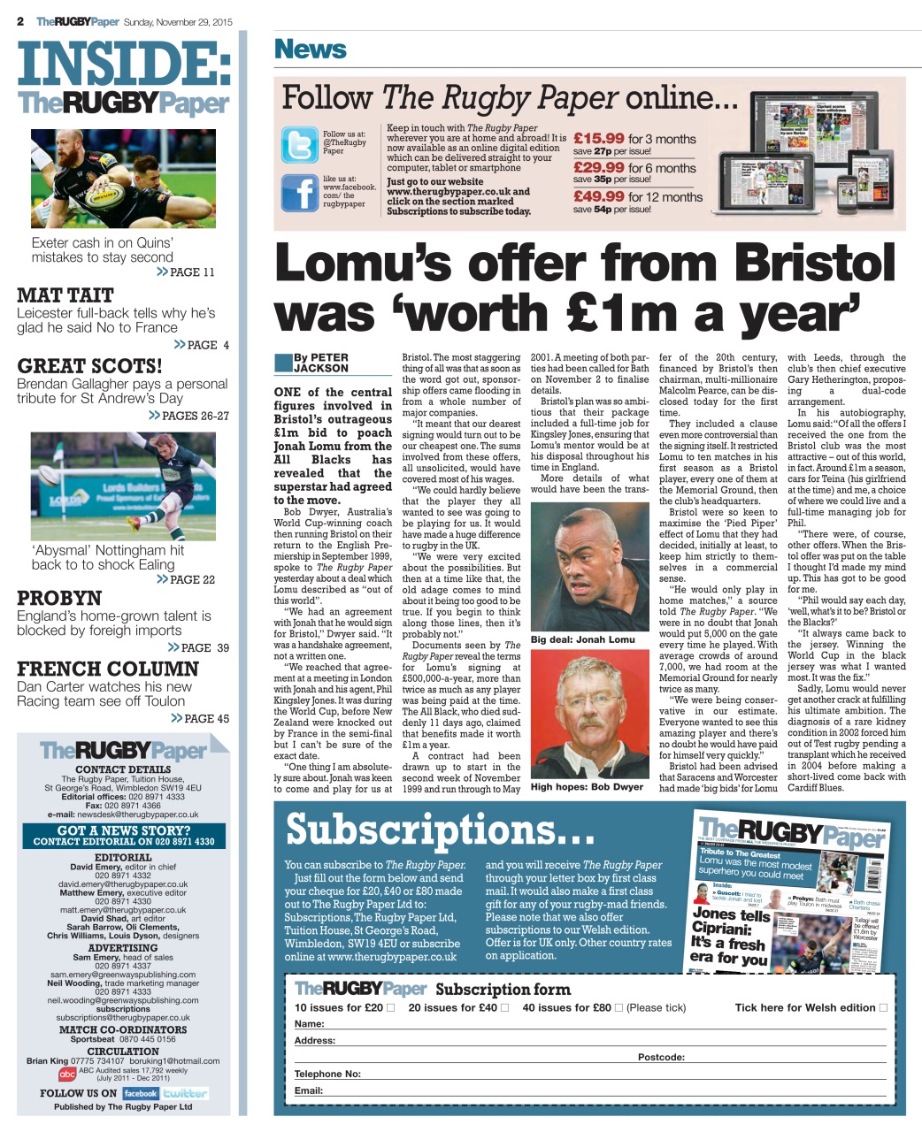 The Rugby Paper Preview Pages