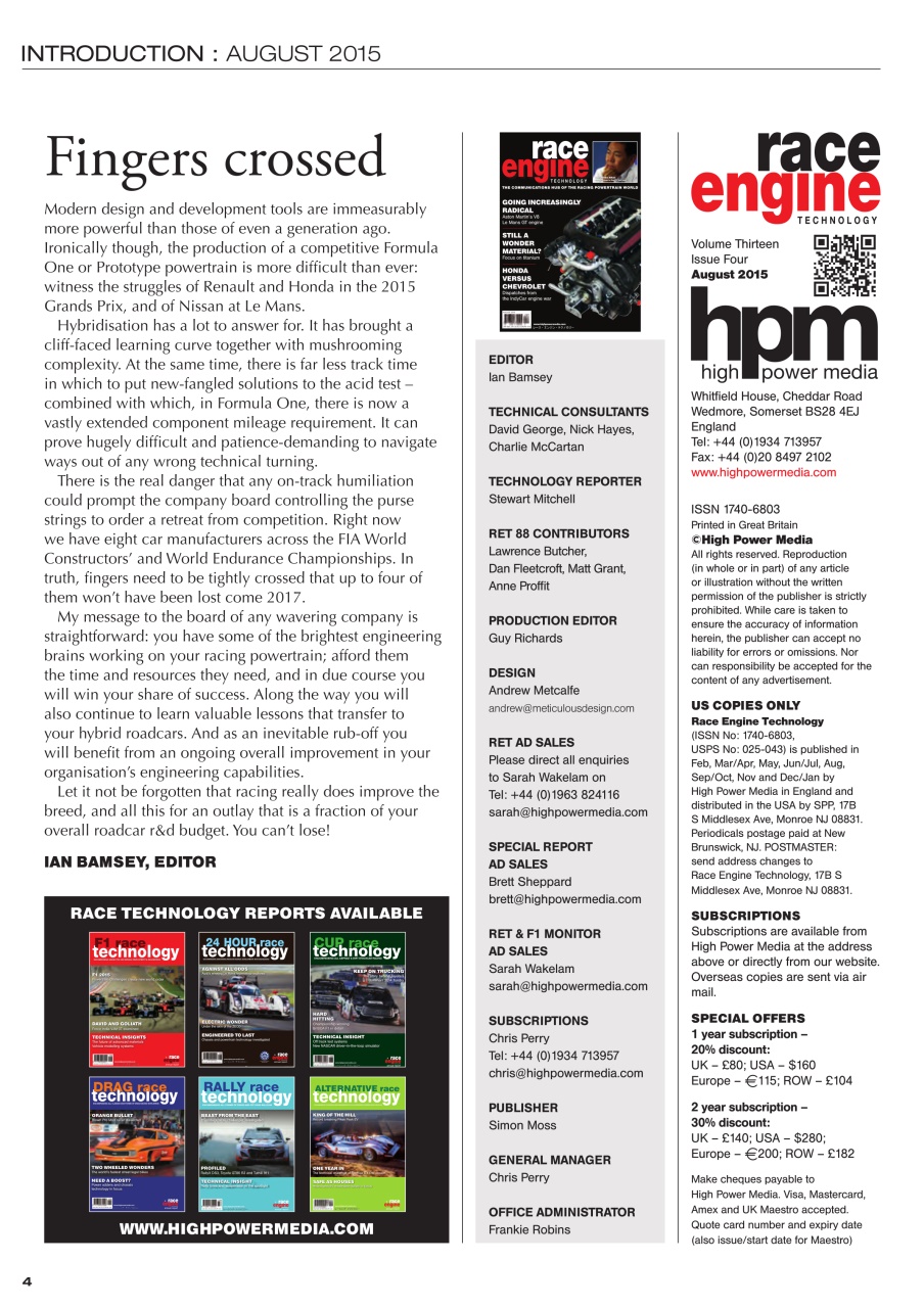 Race Engine Technology Preview Pages