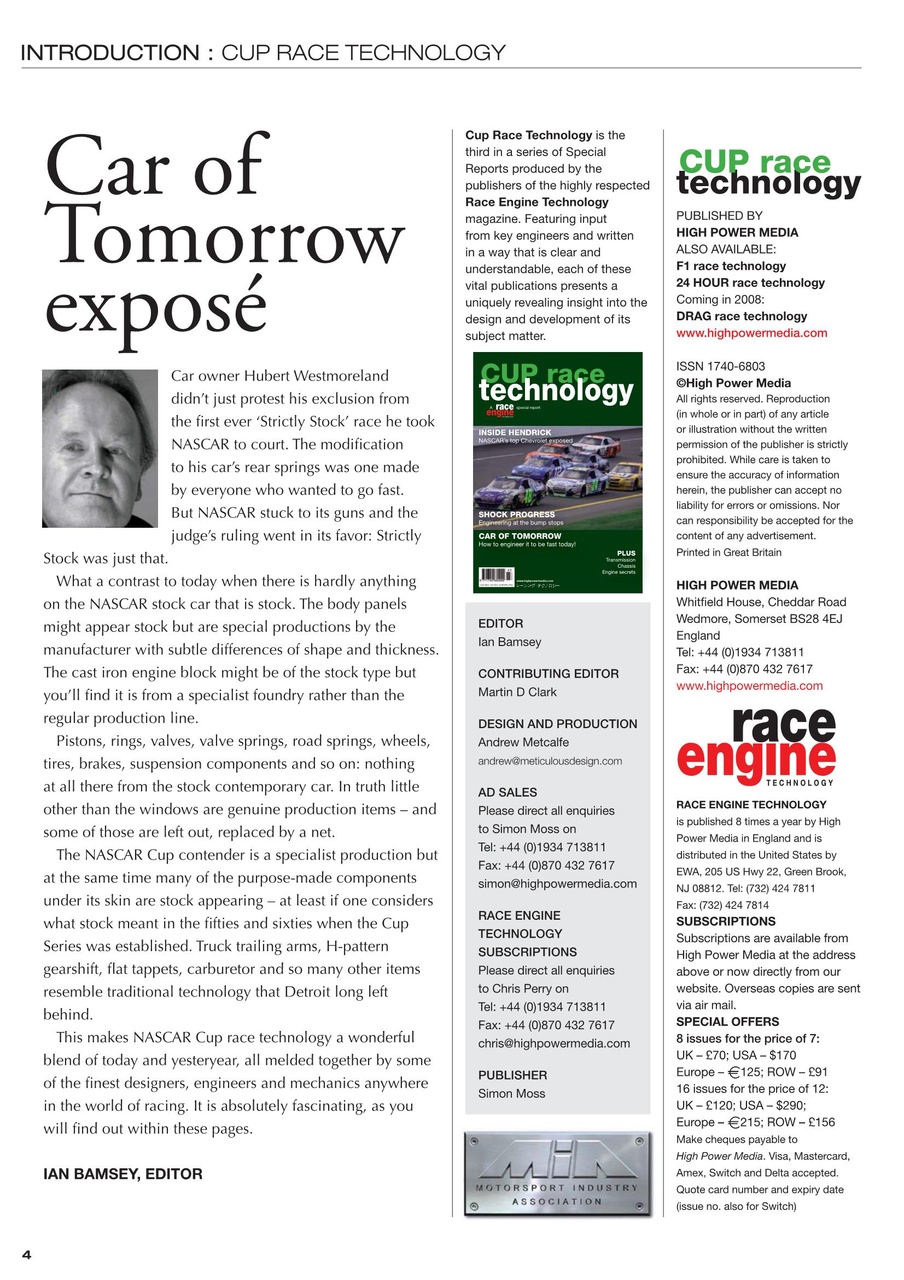 CUP Race Technology Preview Pages