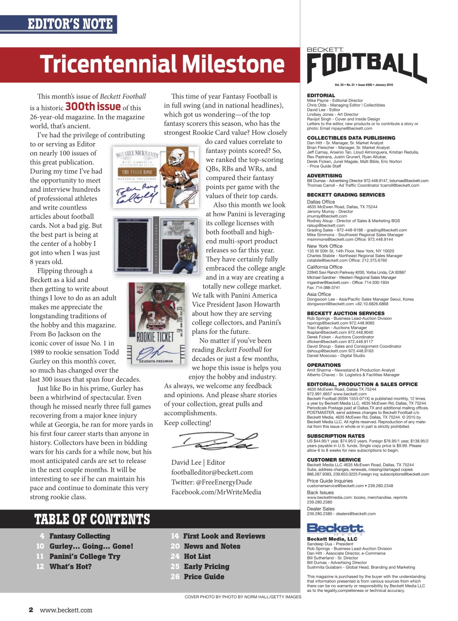 Beckett Football Magazine Preview Pages