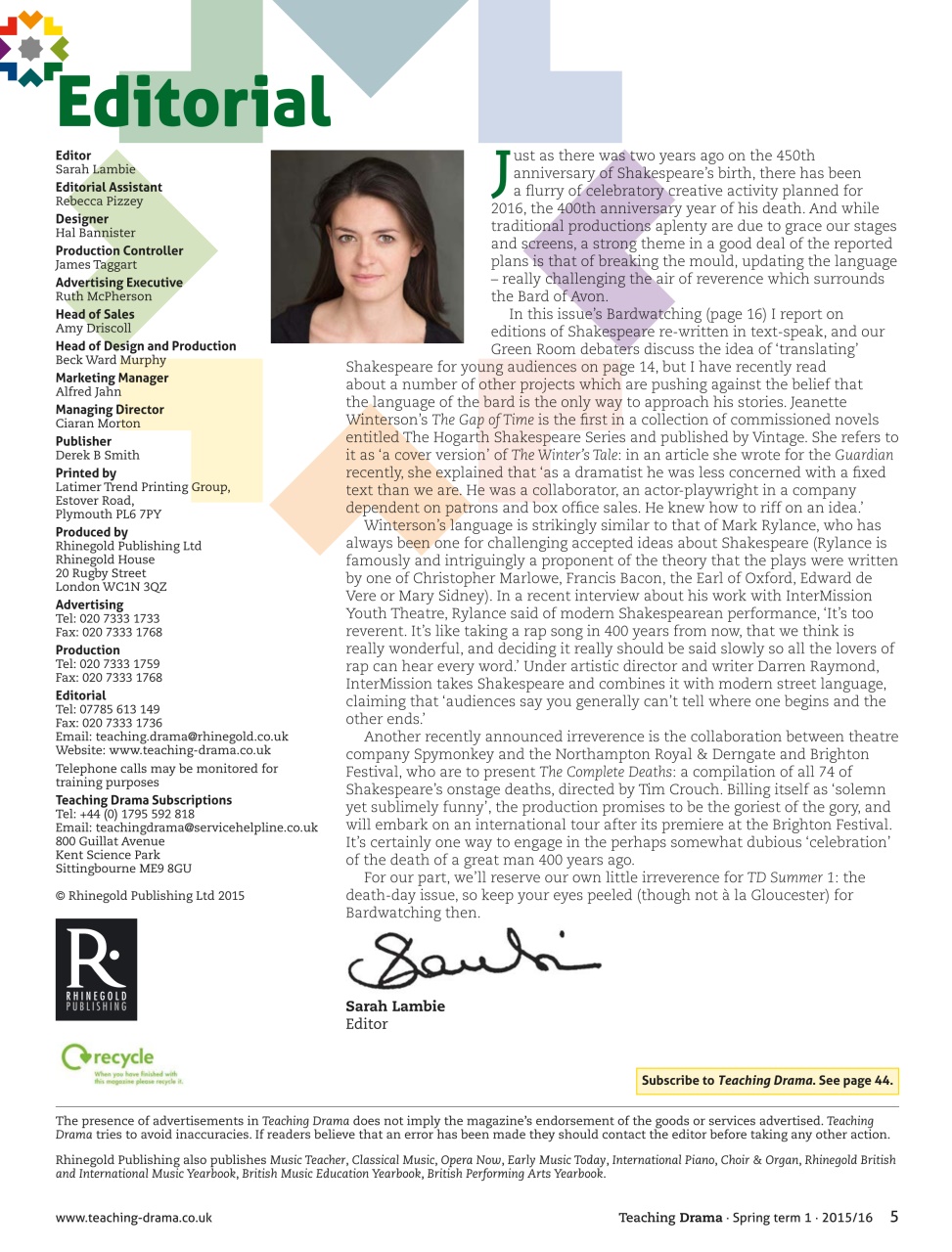 Drama and Theatre Preview Pages