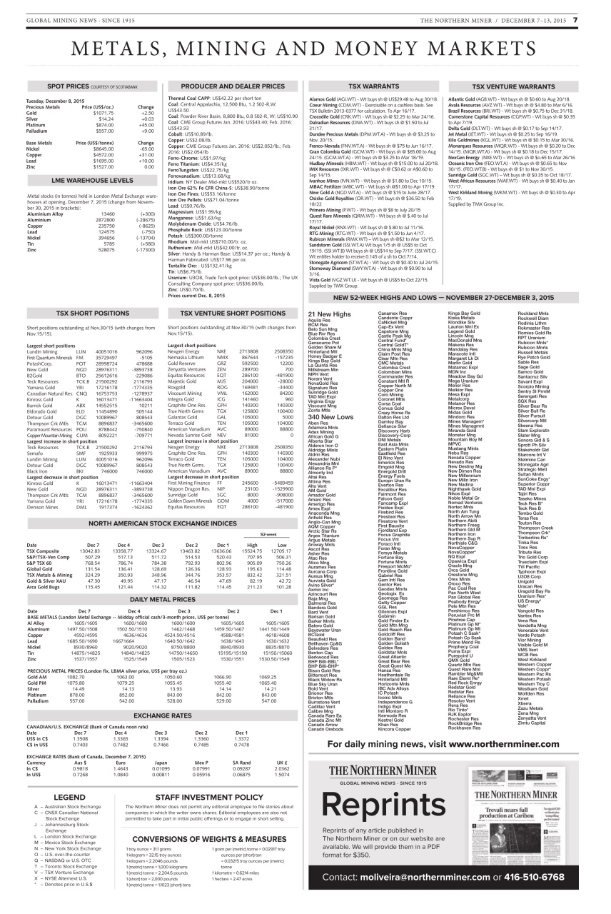 The Northern Miner Preview Pages