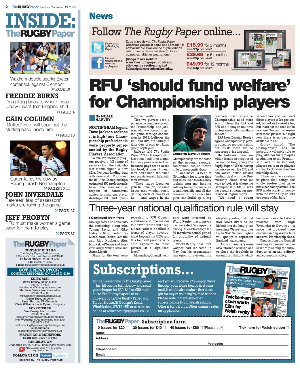 The Rugby Paper Preview Pages