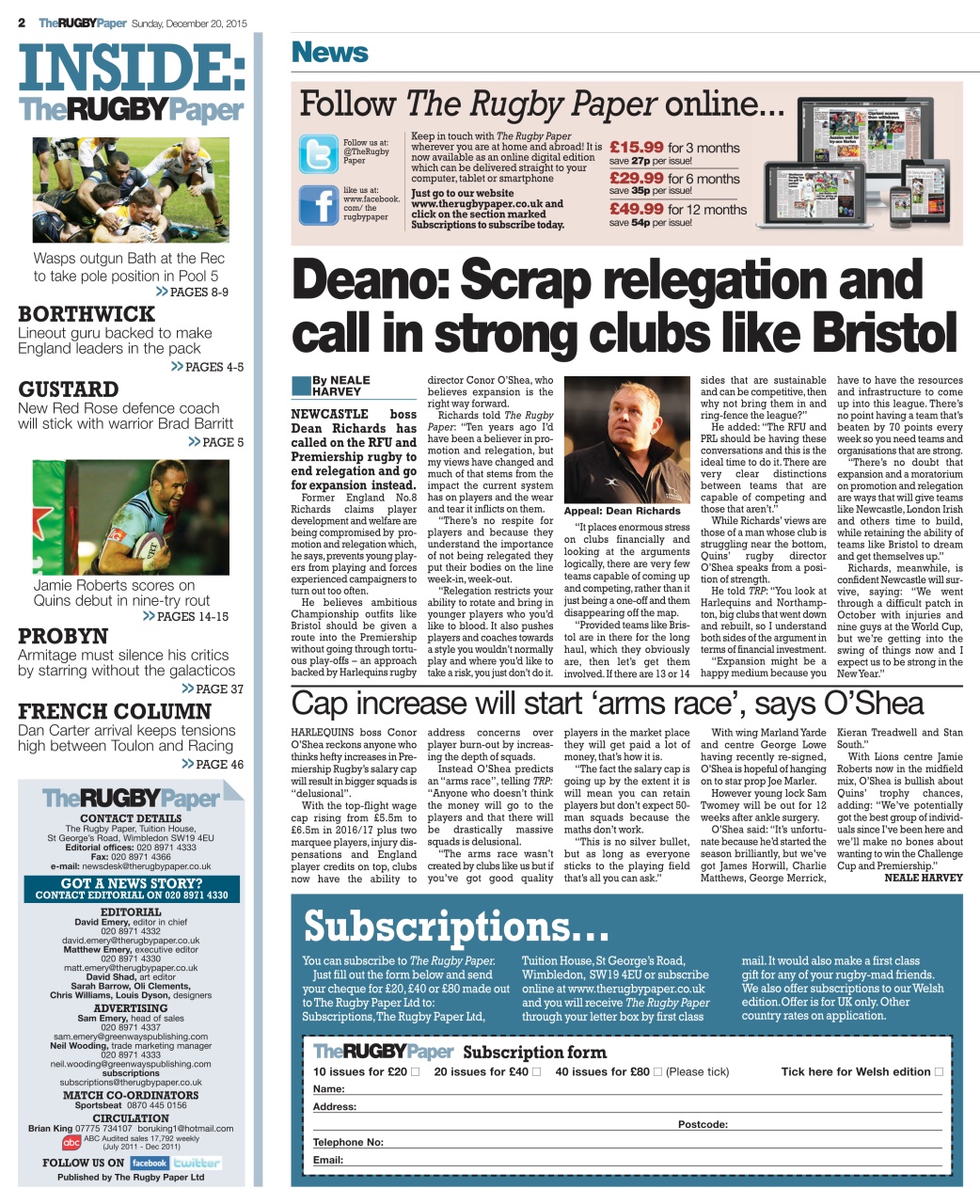 The Rugby Paper Preview Pages