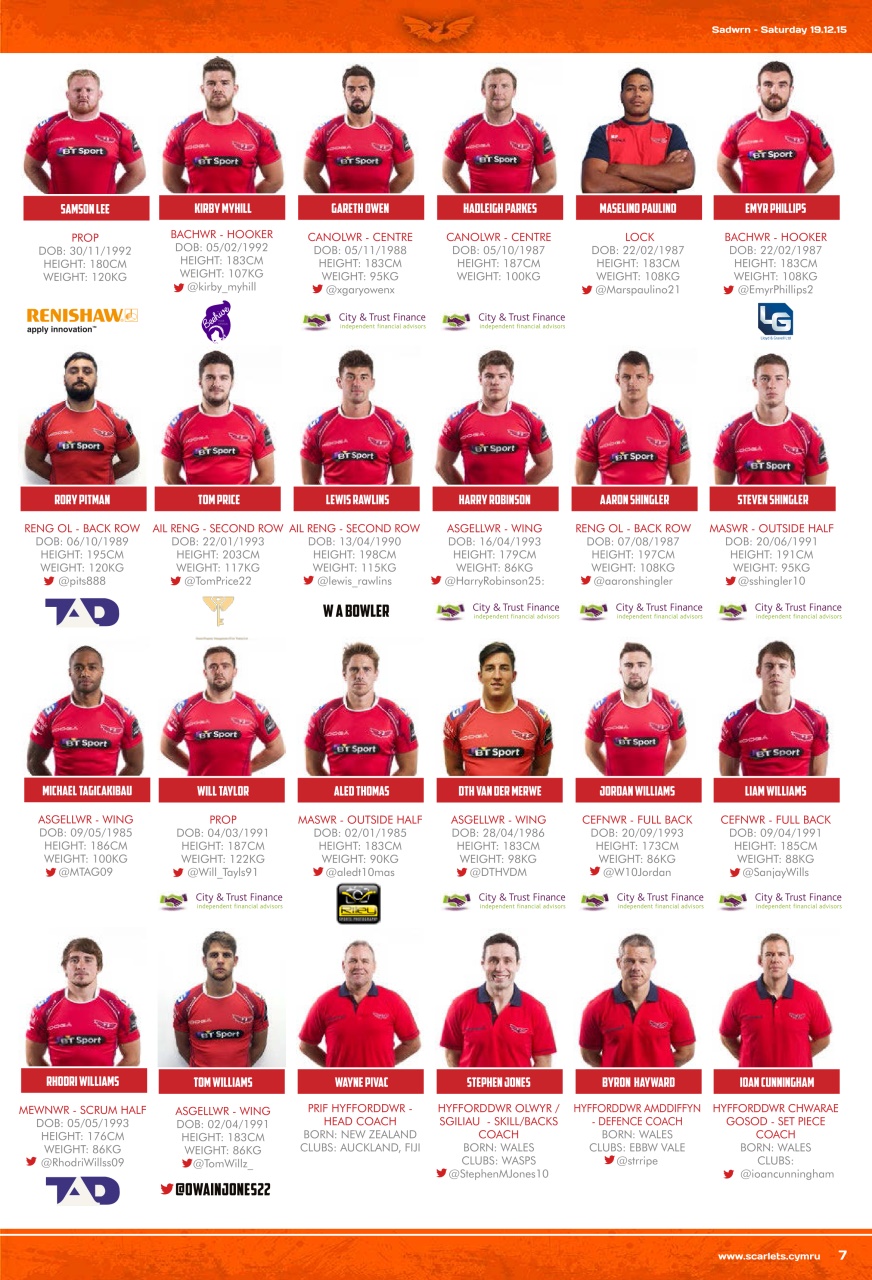Scarlets Matchday Programme Preview Pages