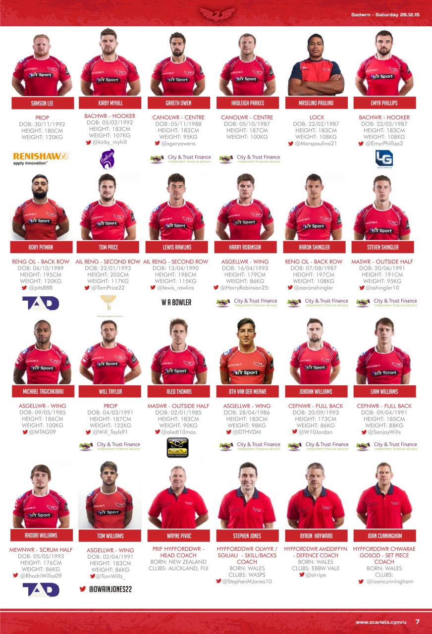 Scarlets Matchday Programme Preview Pages