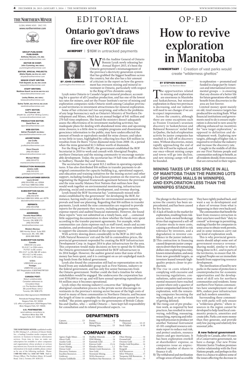 The Northern Miner Preview Pages