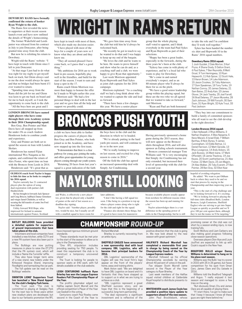 League Express Preview Pages
