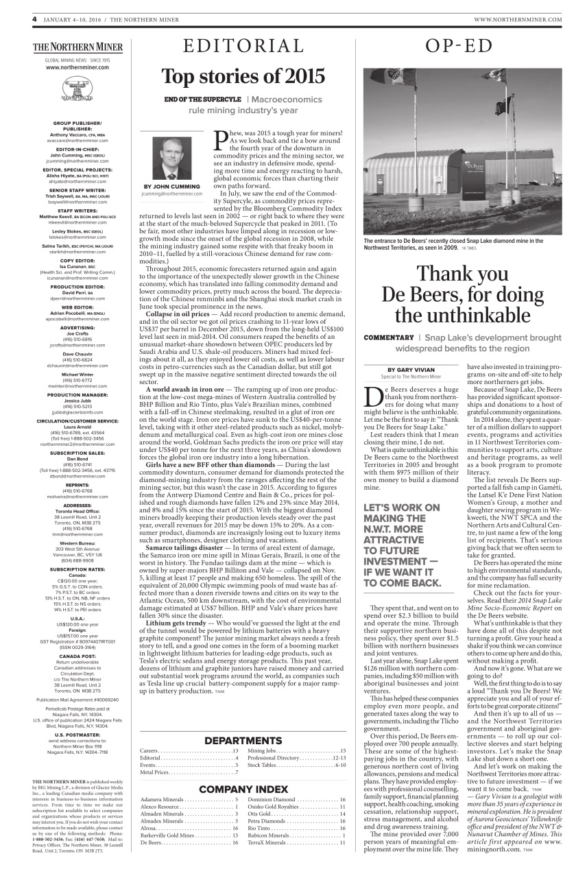 The Northern Miner Preview Pages