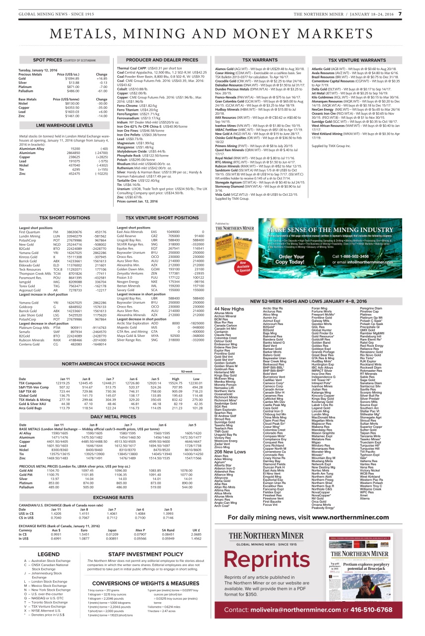 The Northern Miner Preview Pages