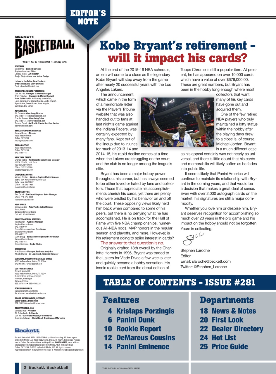 Beckett Basketball Magazine Preview Pages