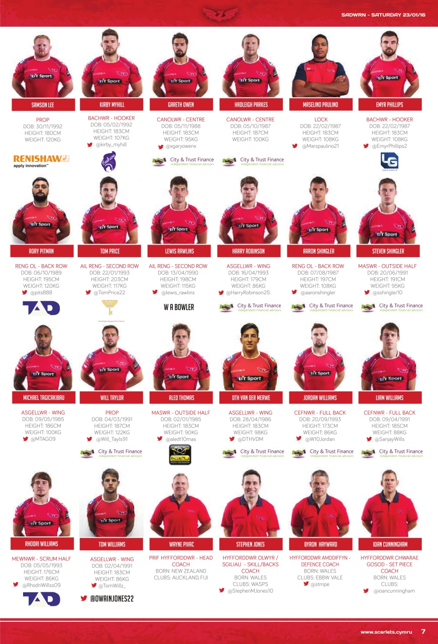 Scarlets Matchday Programme Preview Pages