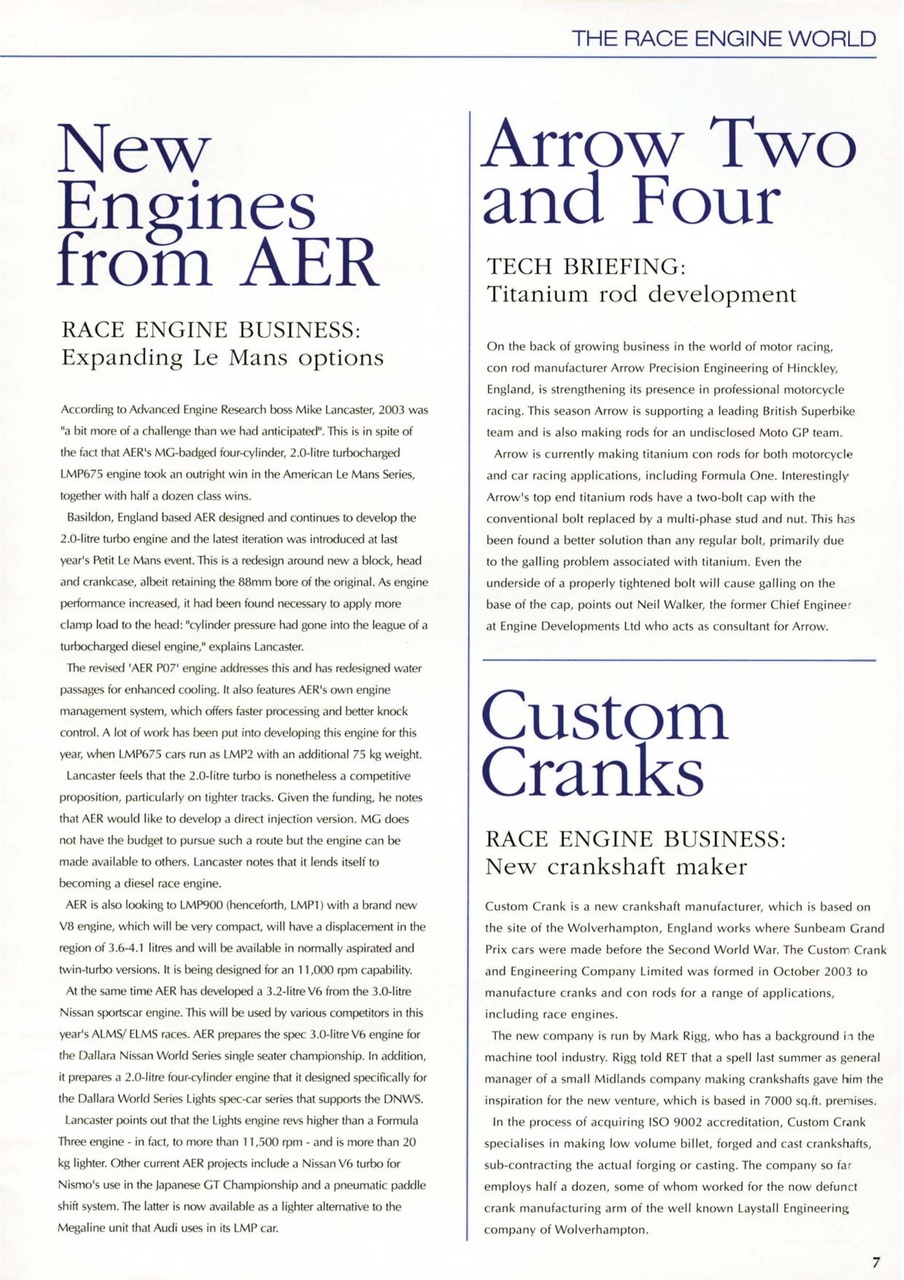 Race Engine Technology Preview Pages