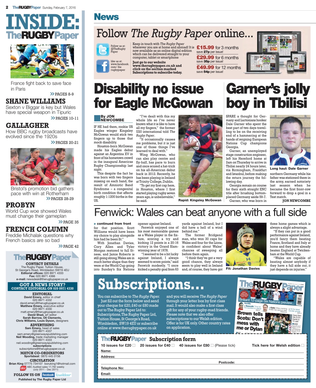 The Rugby Paper Preview Pages