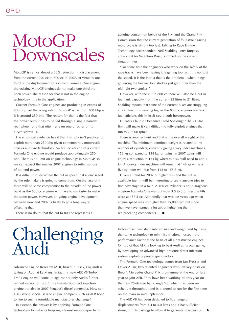 Race Engine Technology Preview Pages