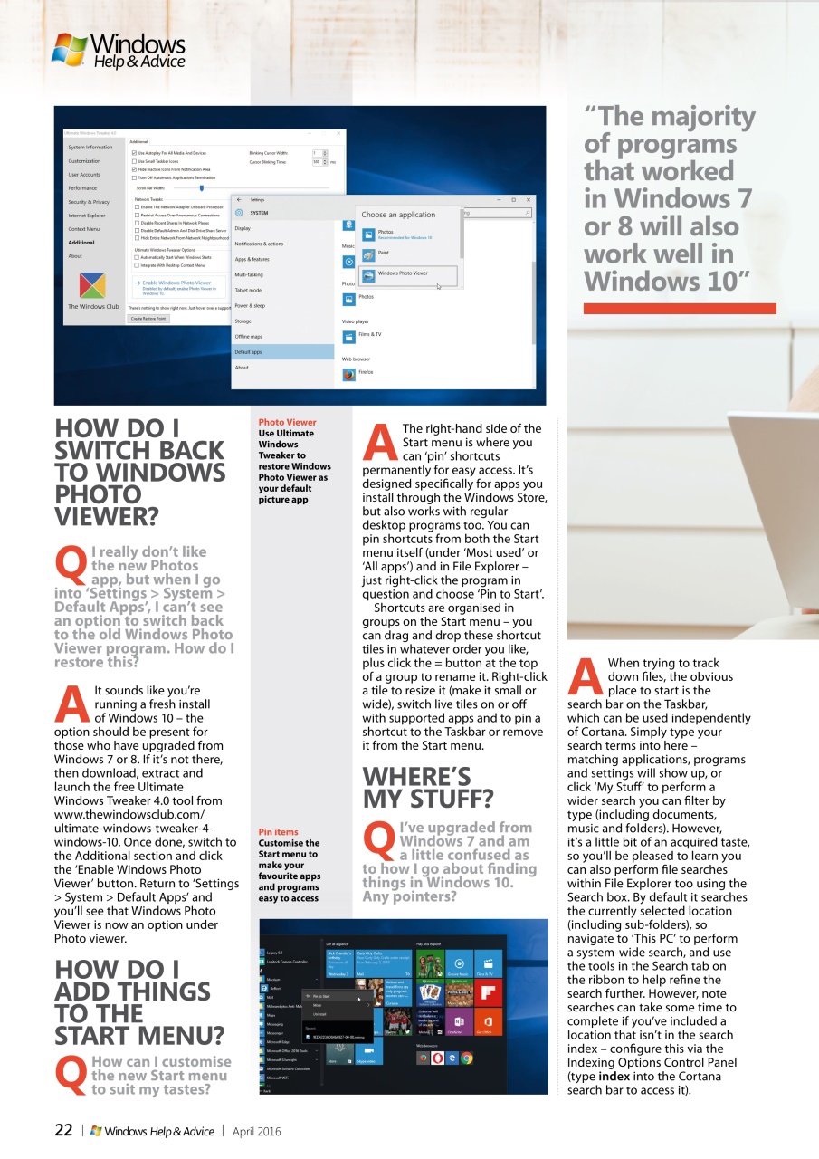 Windows Help & Advice Preview Pages