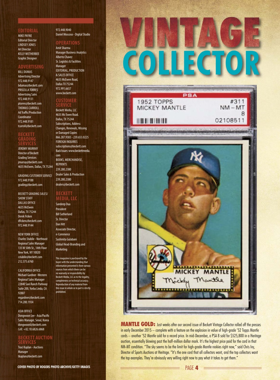 Beckett Vintage Collector Magazine Preview Pages