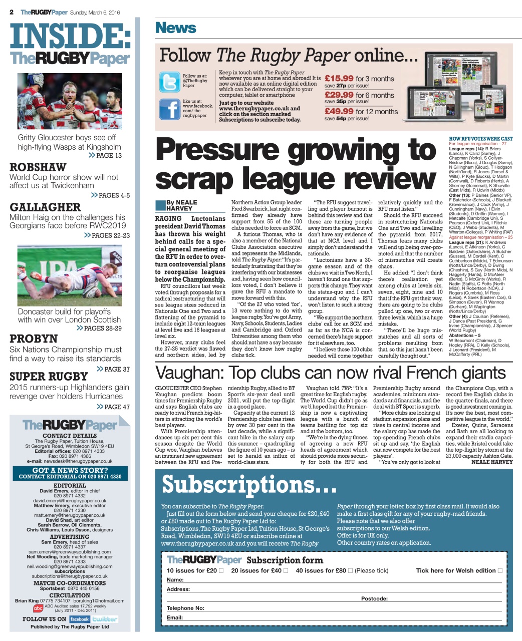 The Rugby Paper Preview Pages