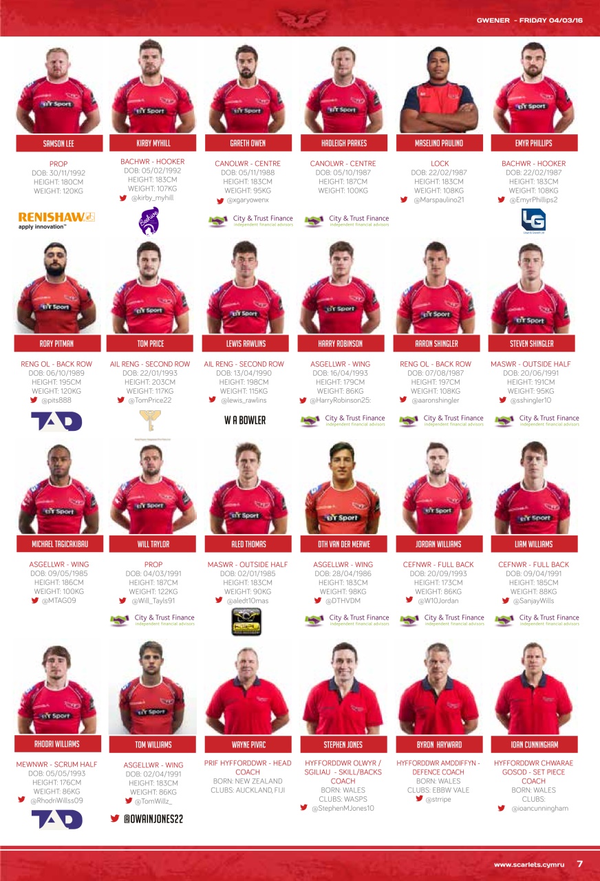 Scarlets Matchday Programme Preview Pages