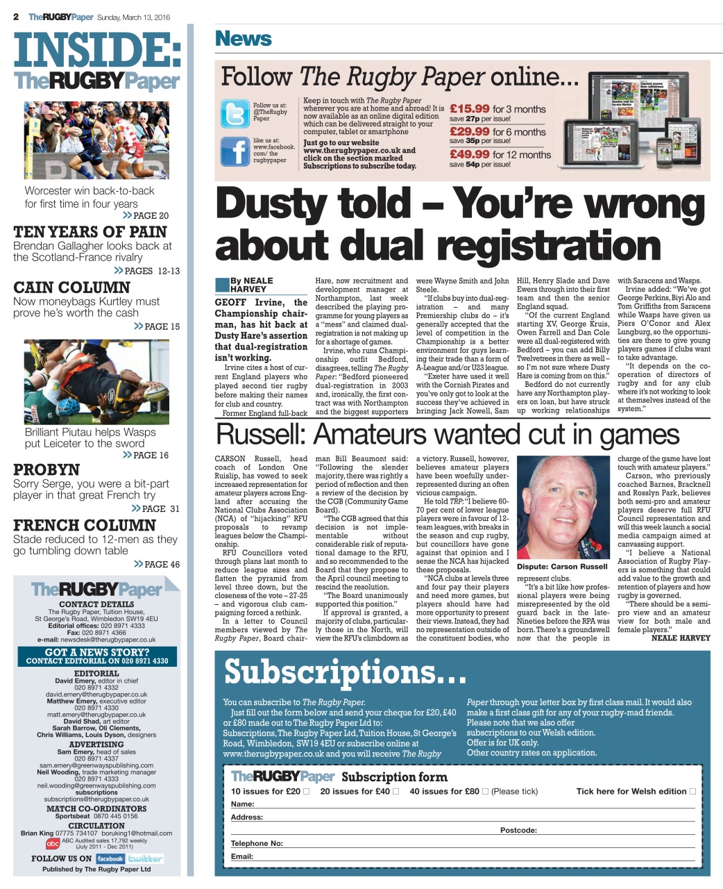 The Rugby Paper Preview Pages