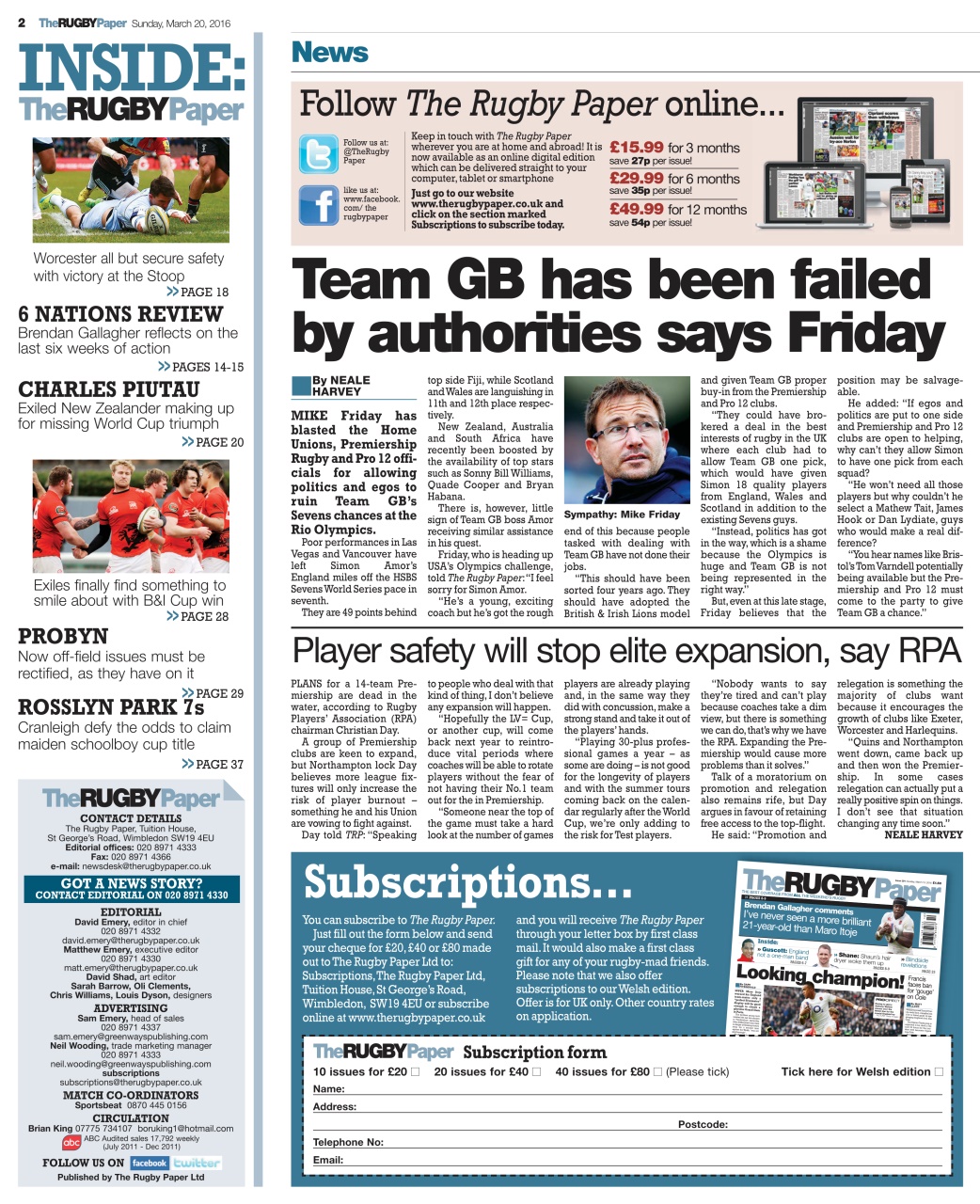 The Rugby Paper Preview Pages