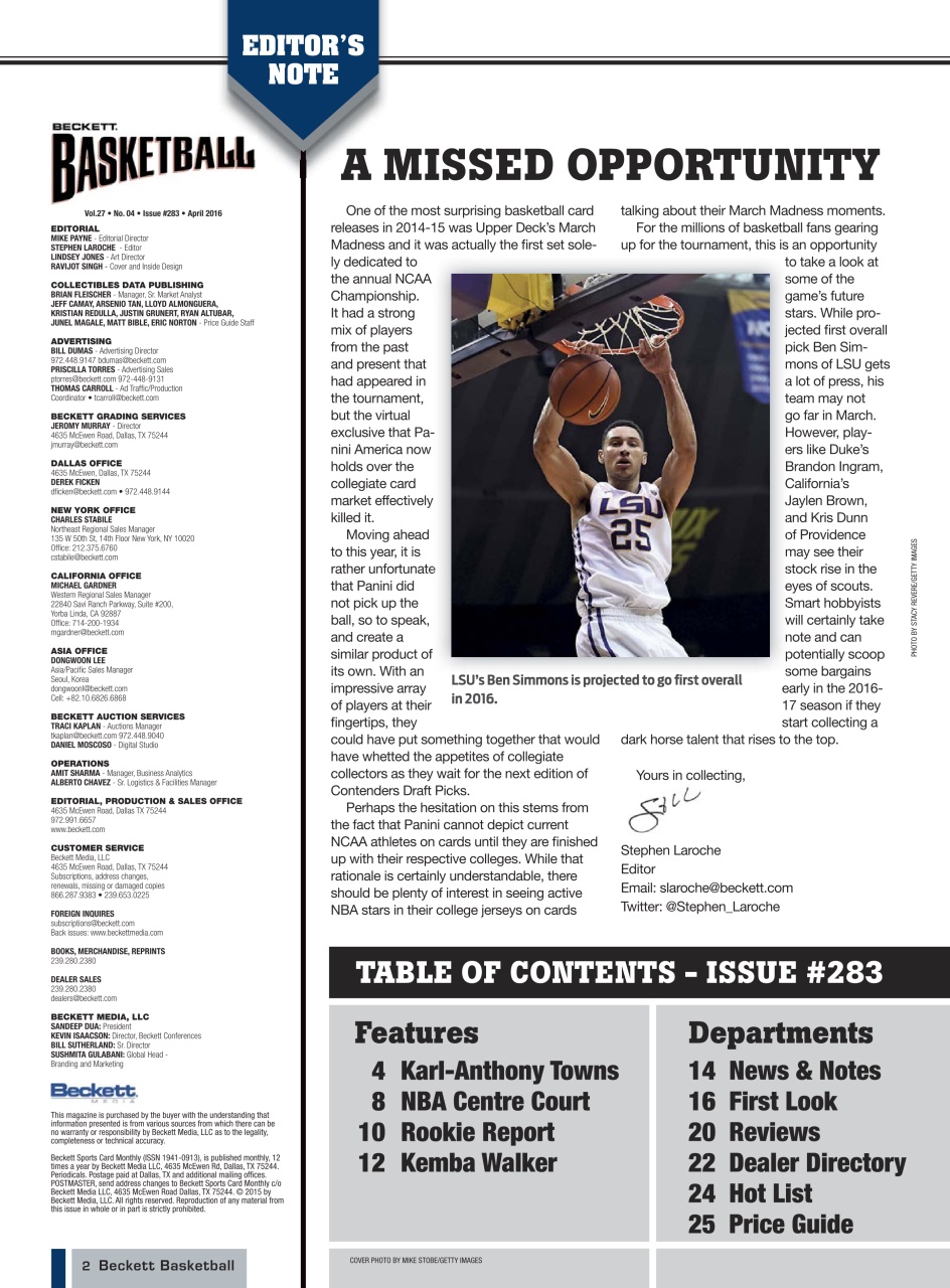 Beckett Basketball Magazine Preview Pages