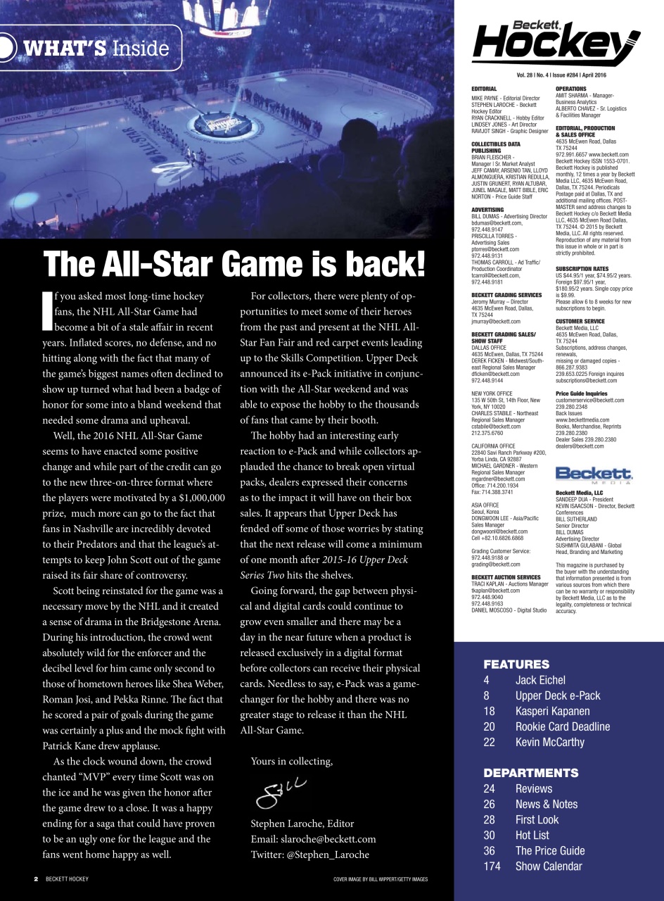 Beckett Hockey Magazine Preview Pages