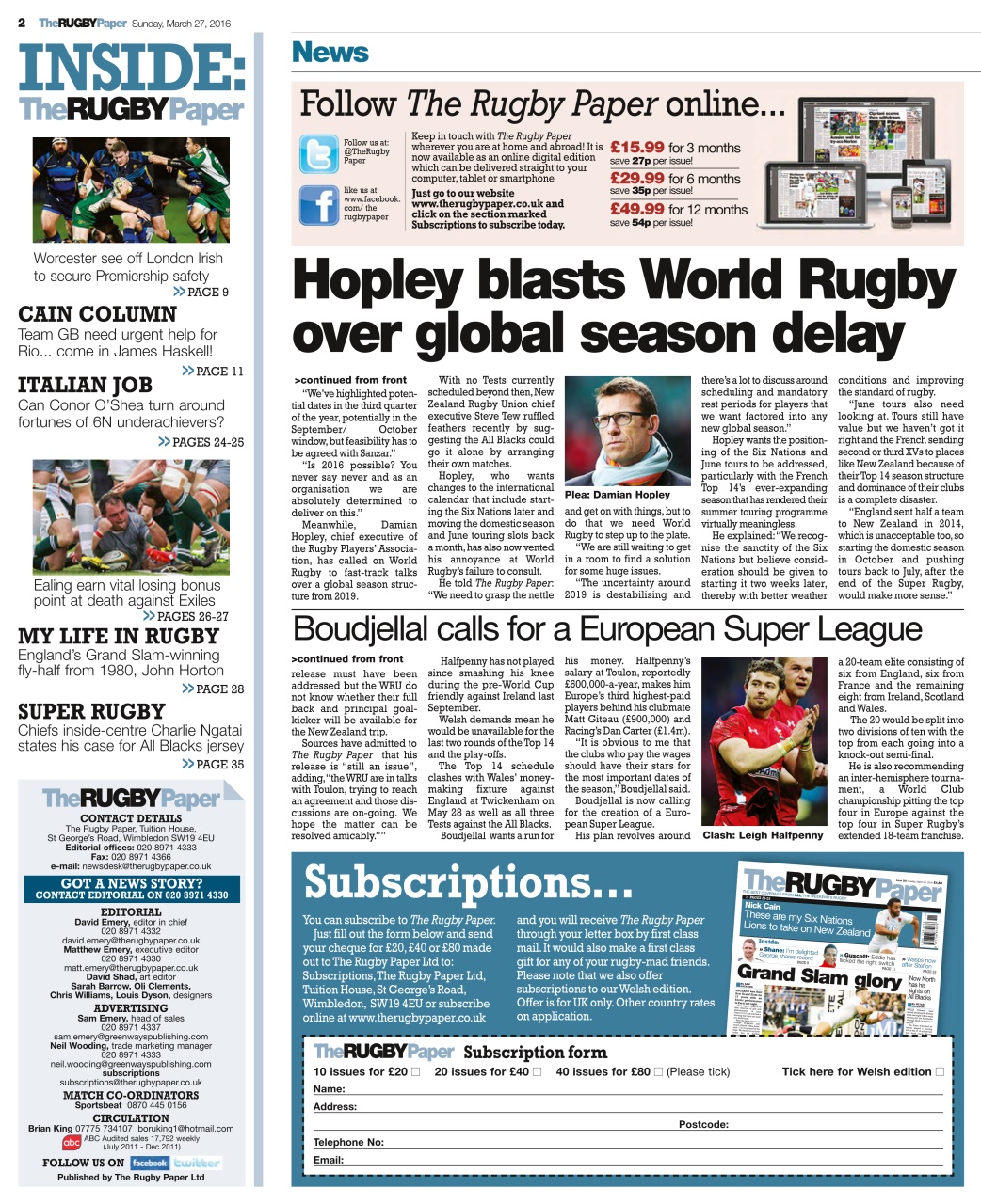 The Rugby Paper Preview Pages