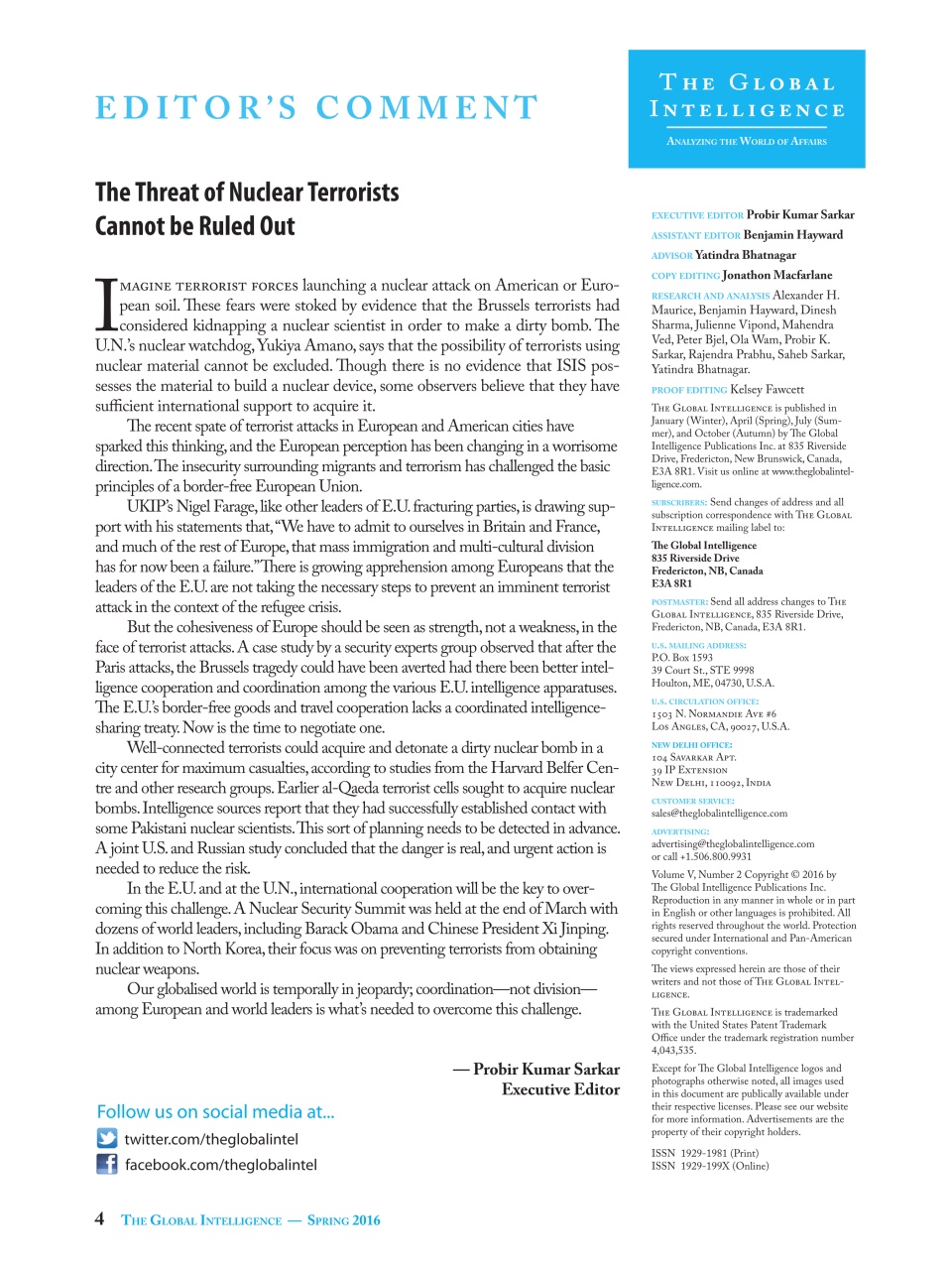 The Global Intelligence Preview Pages