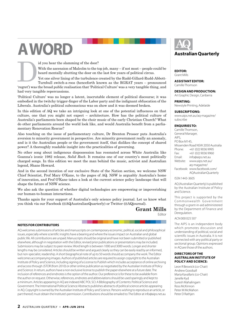 AQ: Australian Quarterly Preview Pages