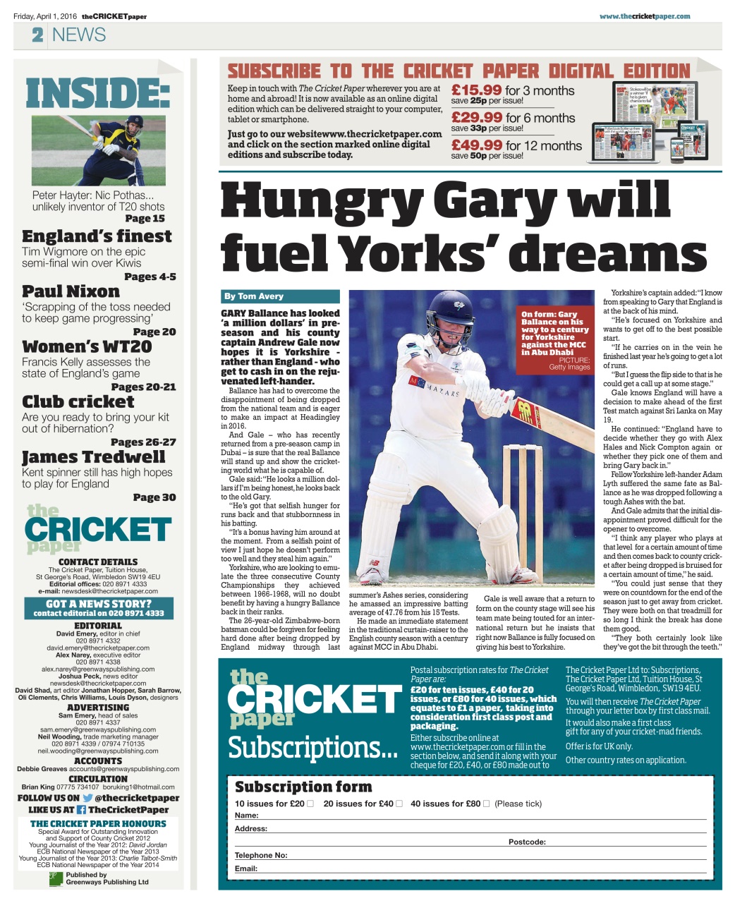 The Cricket Paper Preview Pages