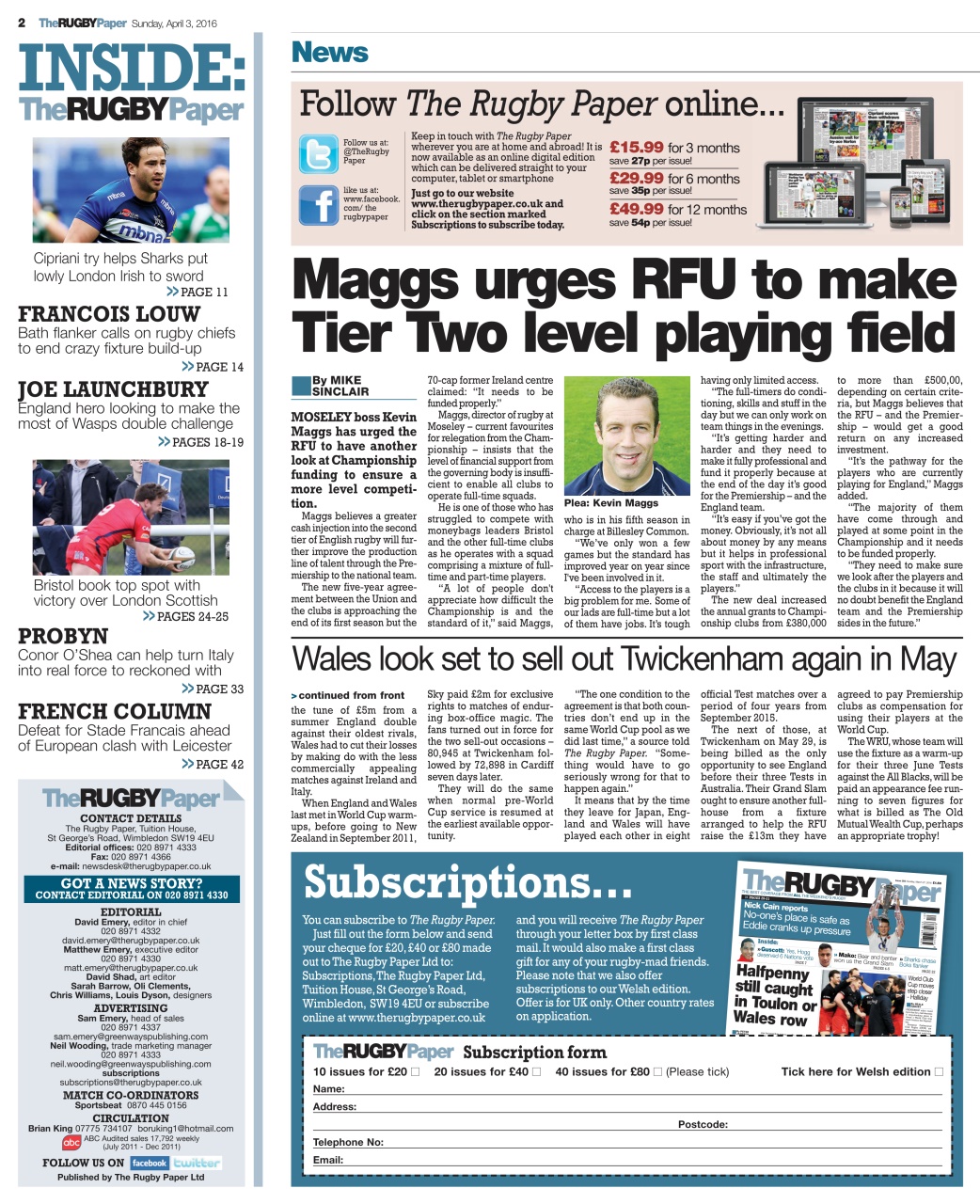 The Rugby Paper Preview Pages