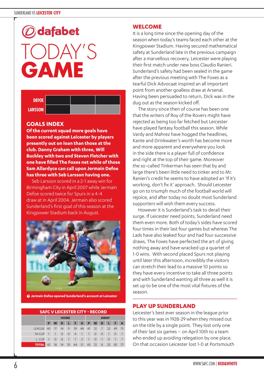 Sunderland FC Preview Pages