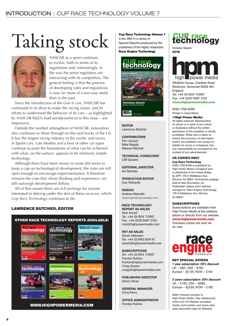 CUP Race Technology Preview Pages