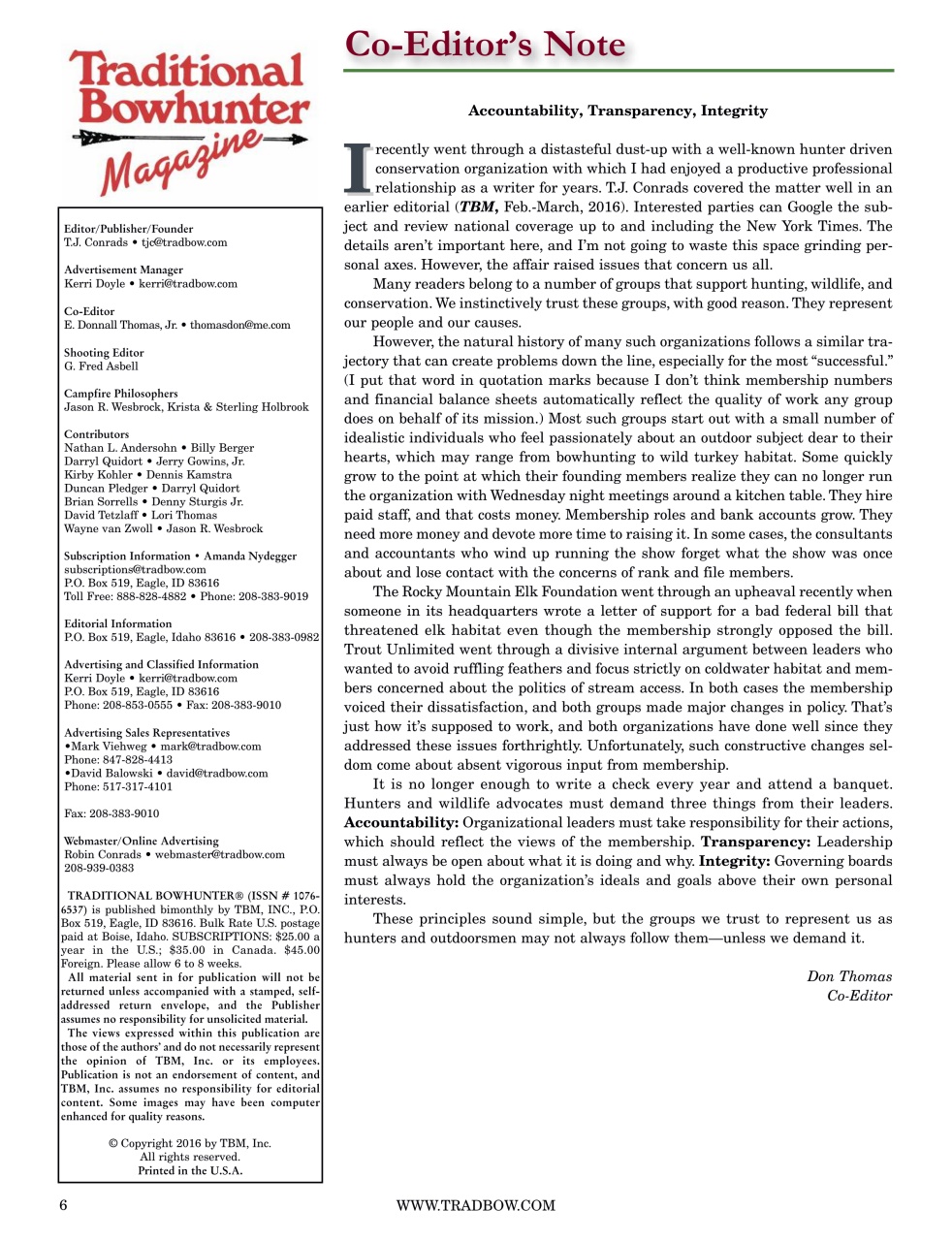 Traditional Bowhunter Magazine Preview Pages