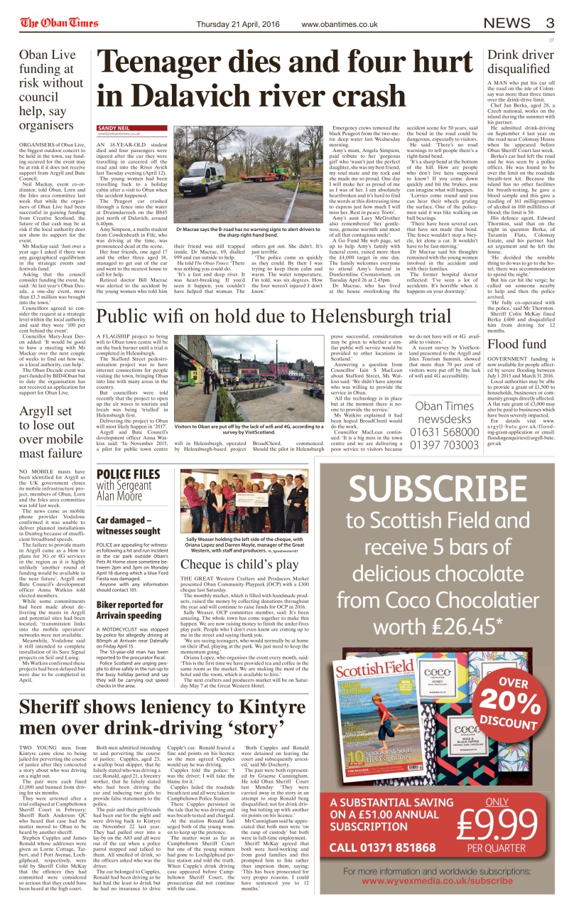 The Oban Times & Lochaber Times Preview Pages