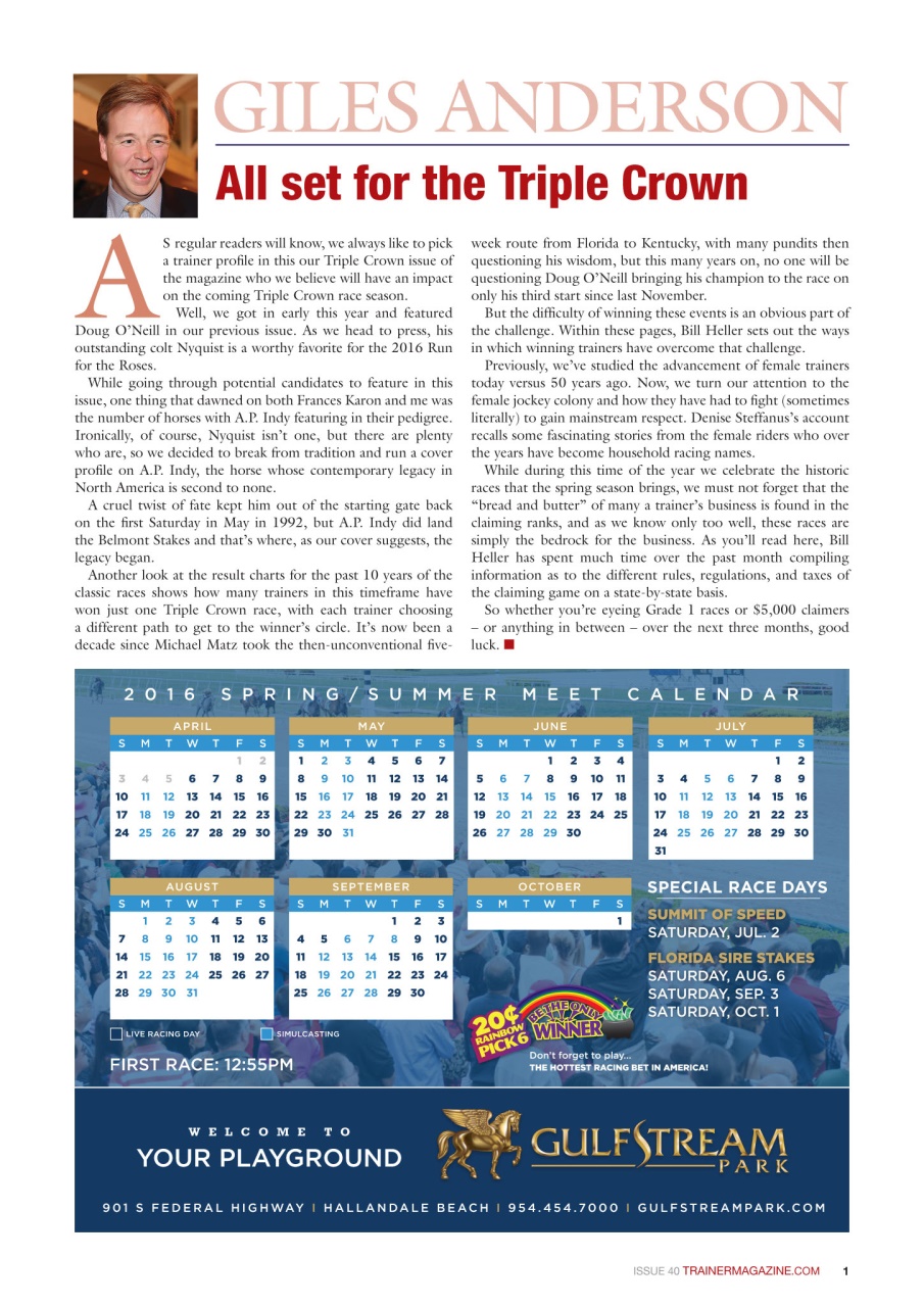 North American Trainer Magazine - horse racing Preview Pages