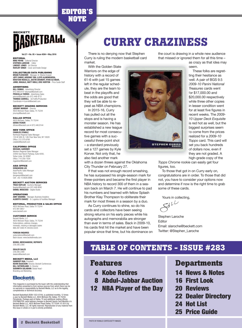 Beckett Basketball Magazine Preview Pages