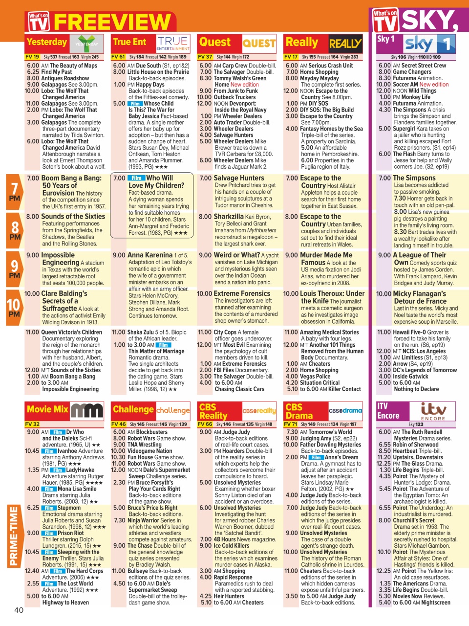 What's on TV Preview Pages