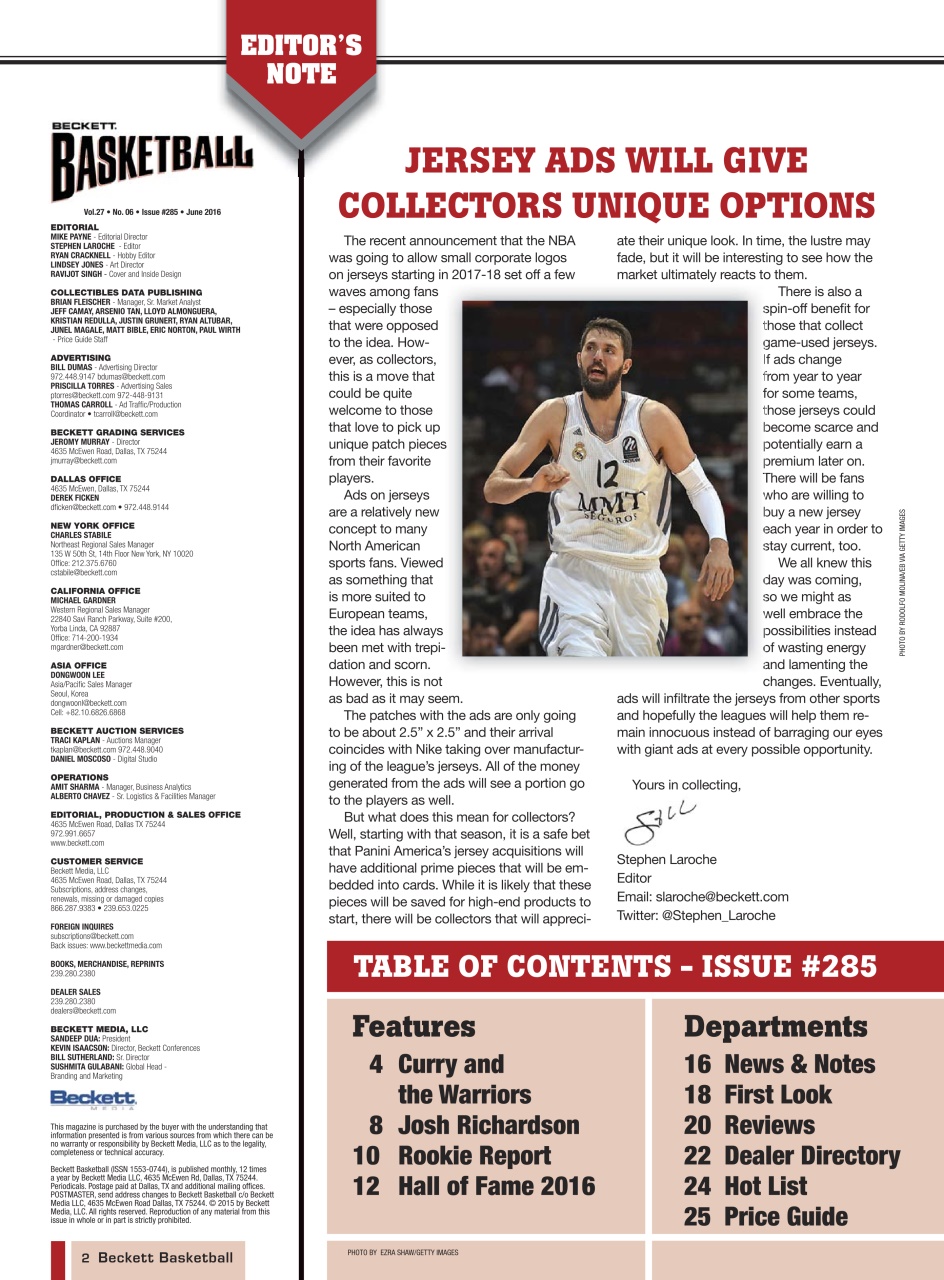 Beckett Basketball Magazine Preview Pages