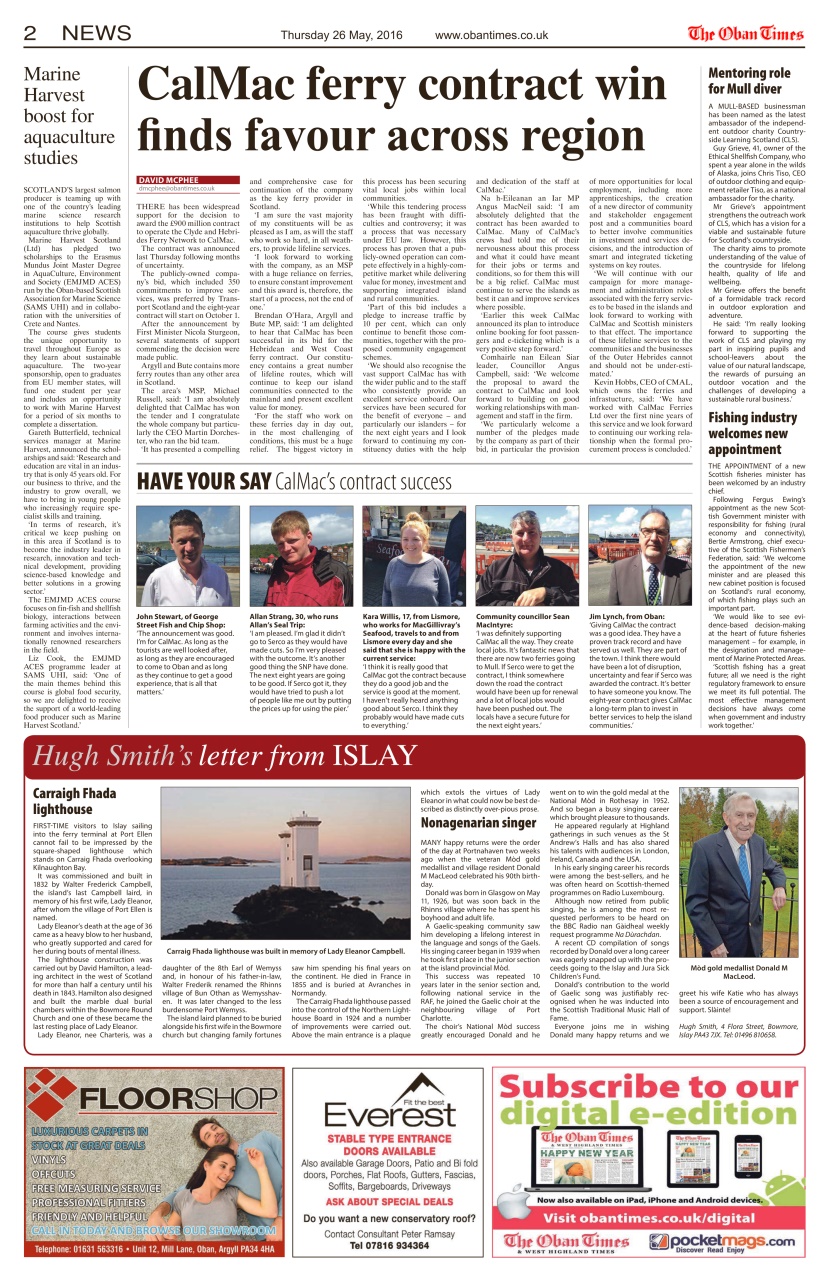 The Oban Times & Lochaber Times Preview Pages