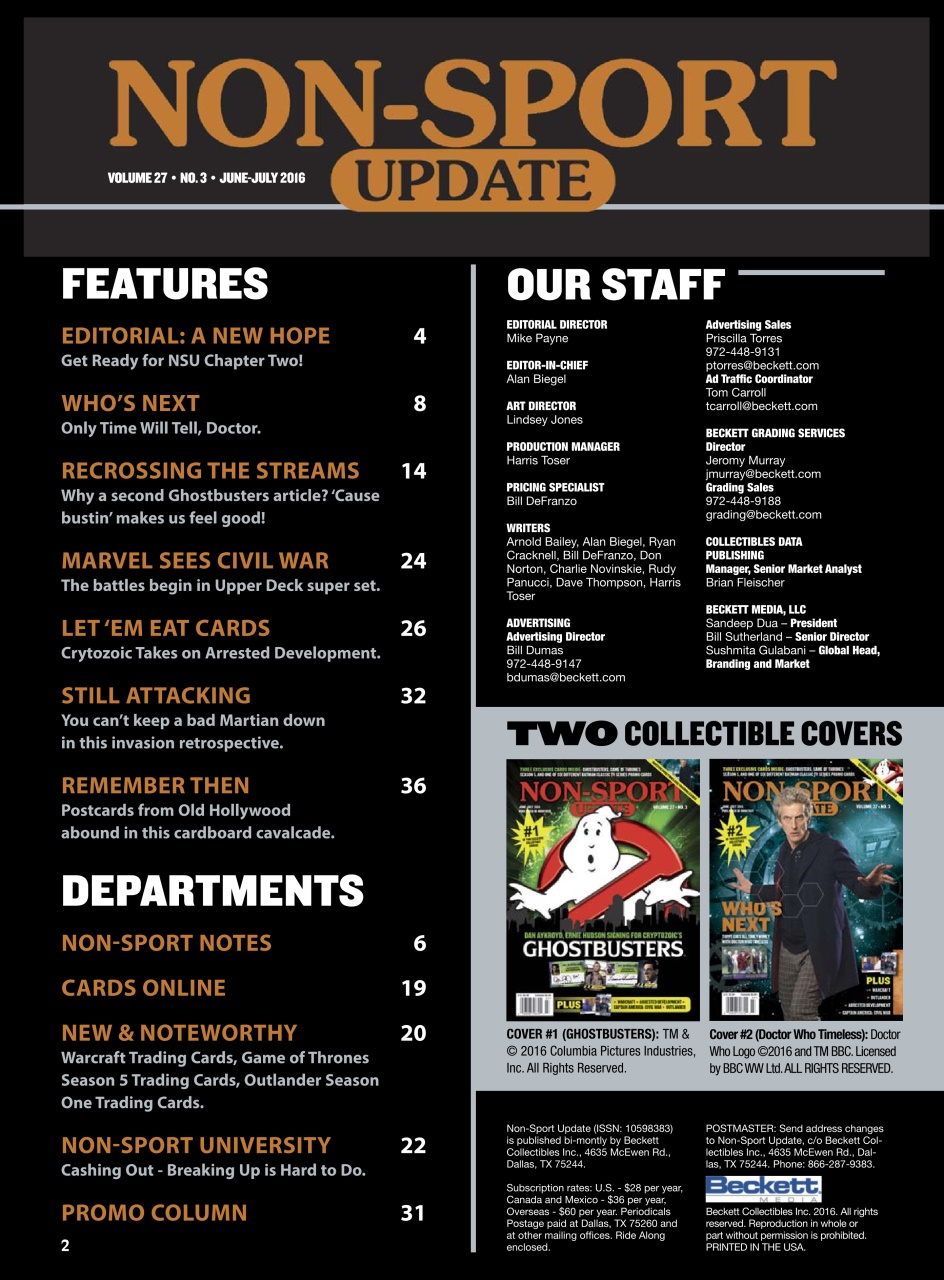 Non-Sport Update Magazine Preview Pages