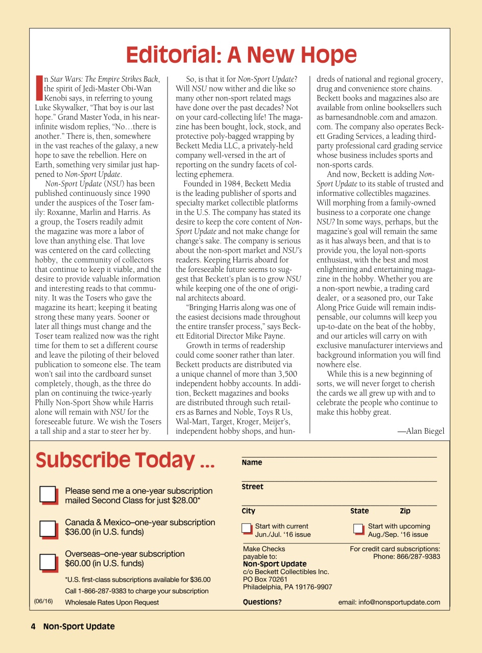 Non-Sport Update Magazine Preview Pages