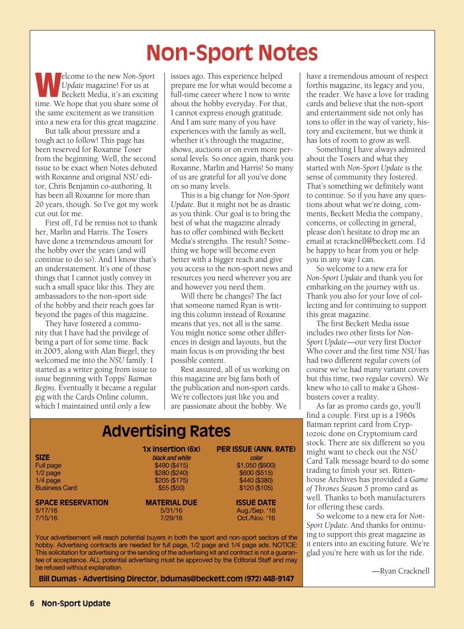 Non-Sport Update Magazine Preview Pages