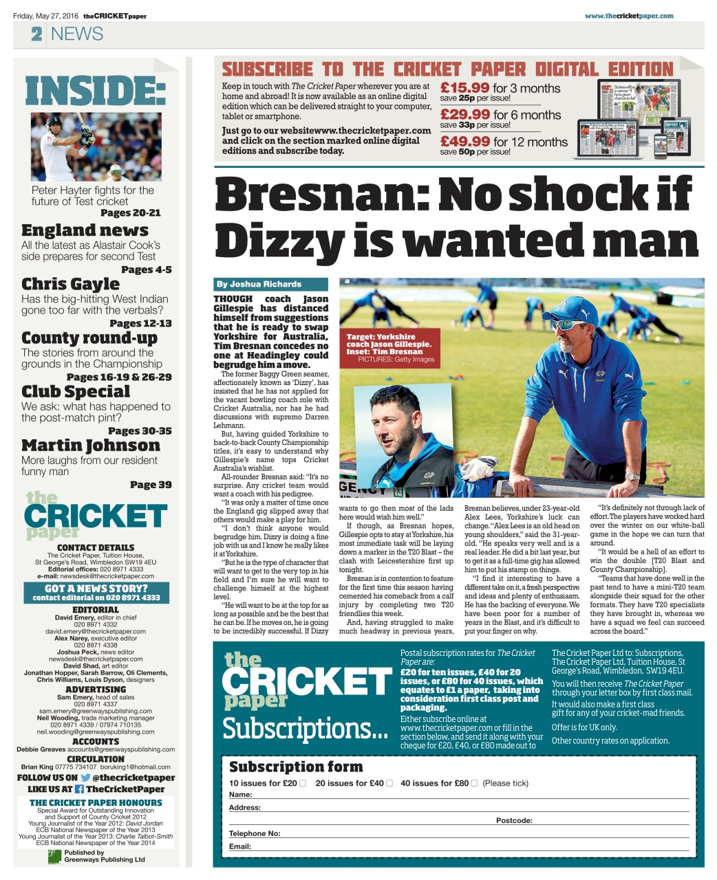 The Cricket Paper Preview Pages
