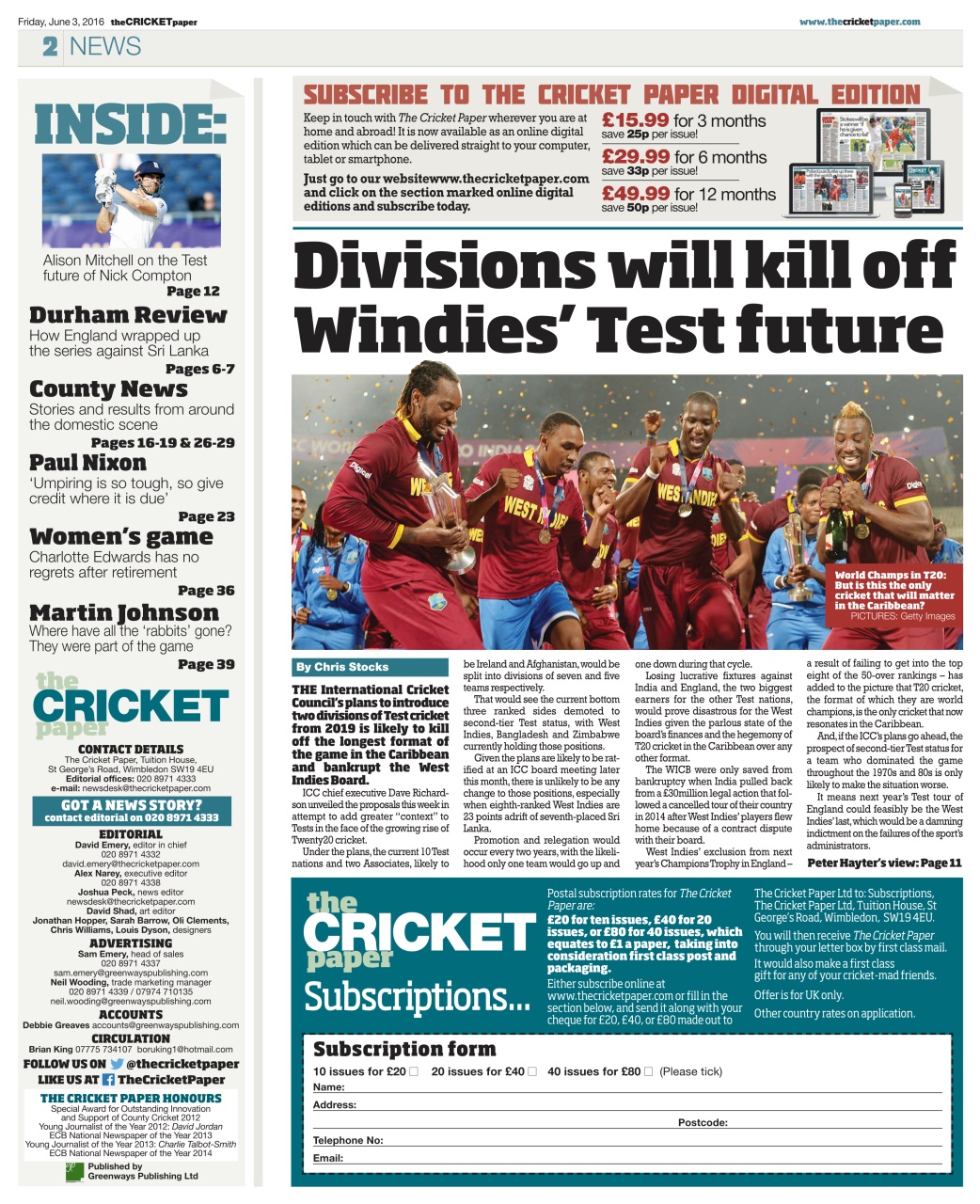 The Cricket Paper Preview Pages