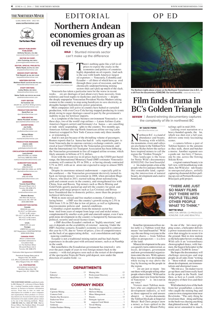 The Northern Miner Preview Pages