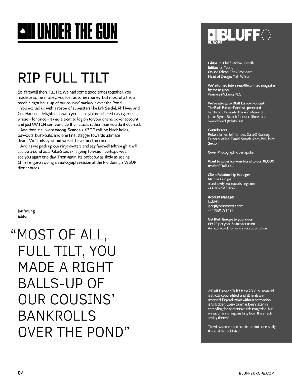 Bluff Europe Preview Pages