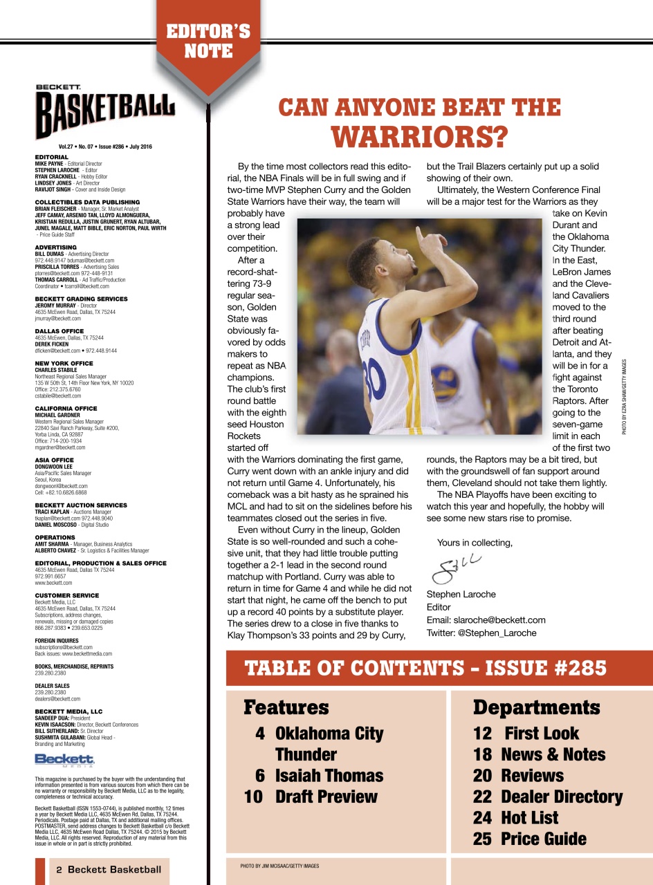Beckett Basketball Magazine Preview Pages