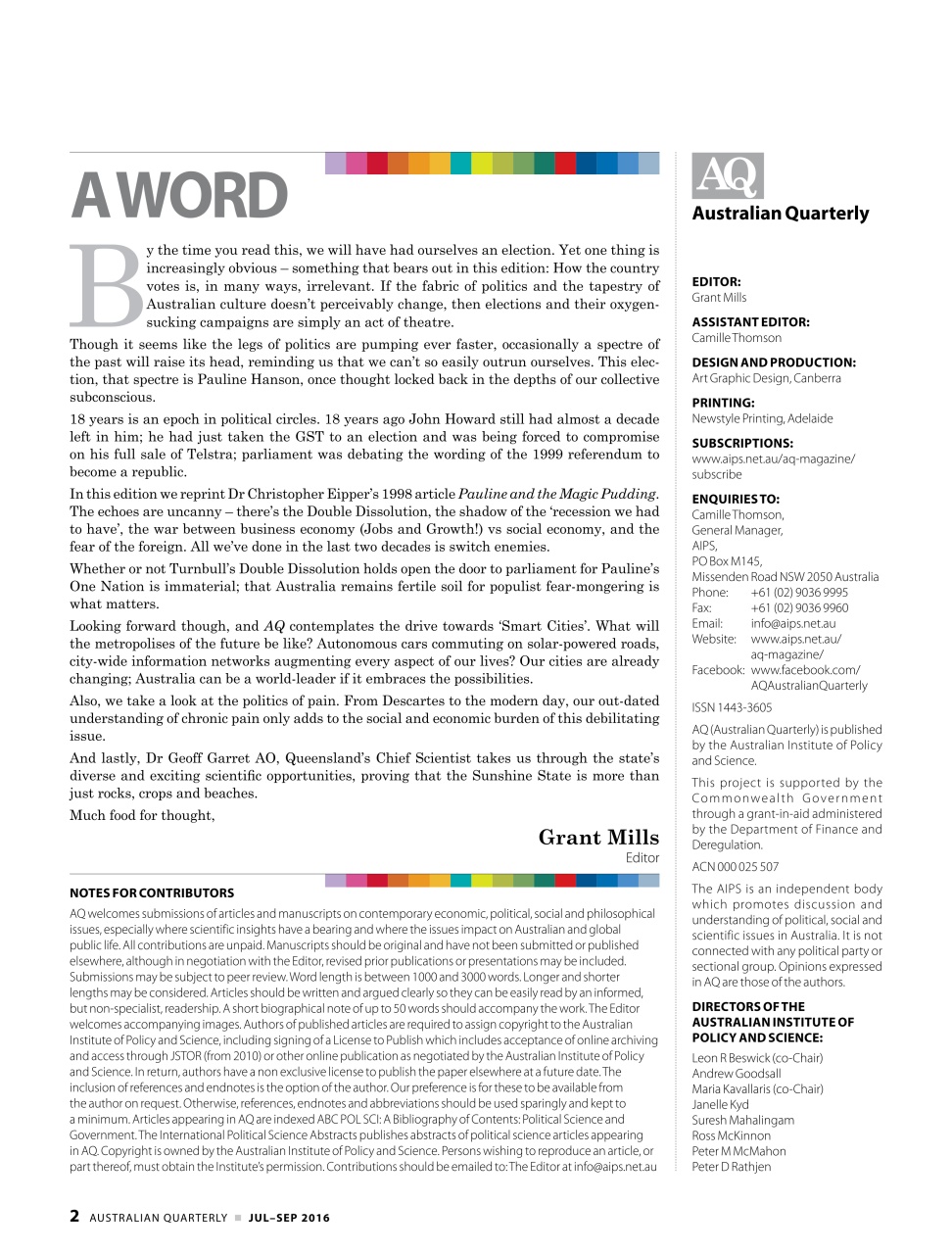 AQ: Australian Quarterly Preview Pages